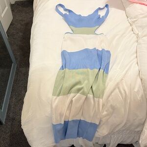 Striped Blue and Green Sleeveless Dress
